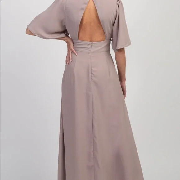 NWT Taupe Front Bow Back Cutout Maxi Dress - Picture 6 of 6